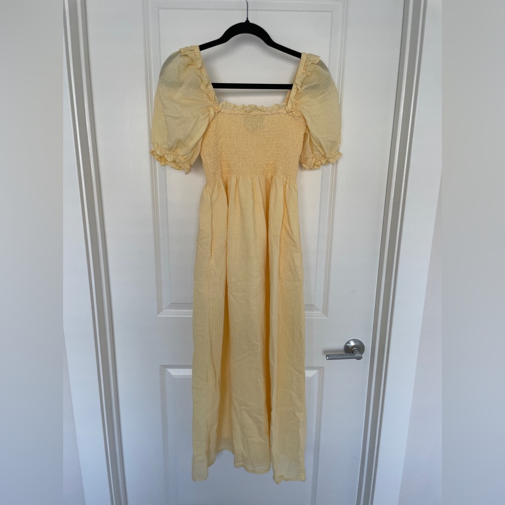Hill House Scarlett Nap Dress Butter Yellow Tonal Seersucker Midi - Picture 12 of 12